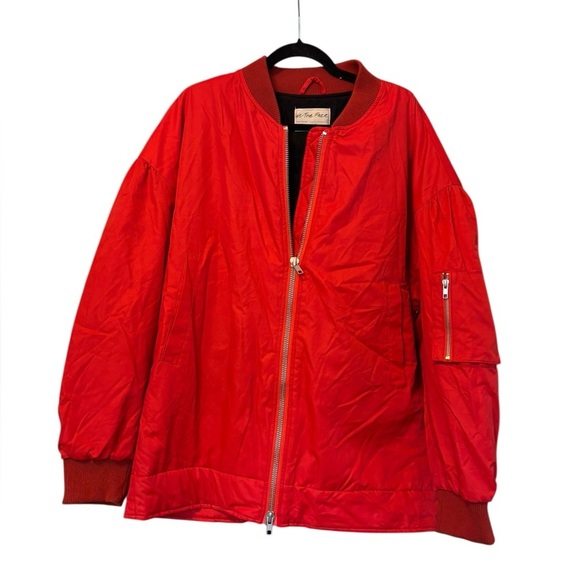 Free People We The Free Becca Bomber Jacket Oversize Puffer Red Size Large - Picture 2 of 7